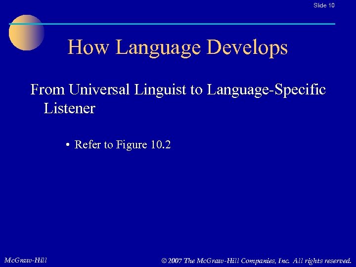 Slide 10 How Language Develops From Universal Linguist to Language-Specific Listener • Refer to