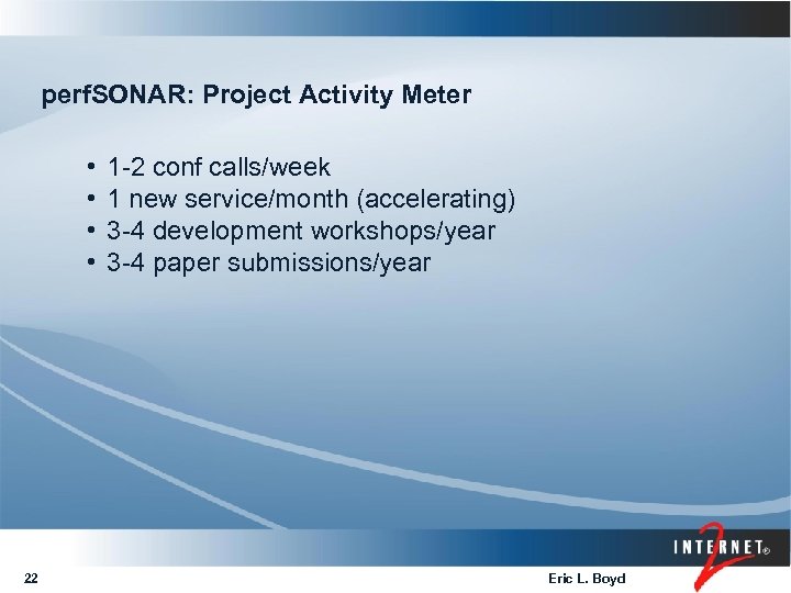 perf. SONAR: Project Activity Meter • • 22 1 -2 conf calls/week 1 new
