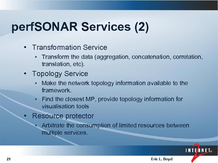 perf. SONAR Services (2) • Transformation Service • Transform the data (aggregation, concatenation, correlation,