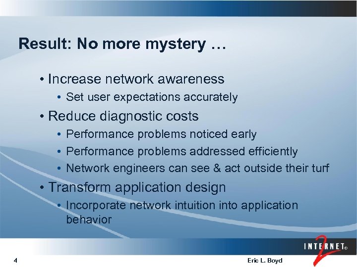 Result: No more mystery … • Increase network awareness • Set user expectations accurately