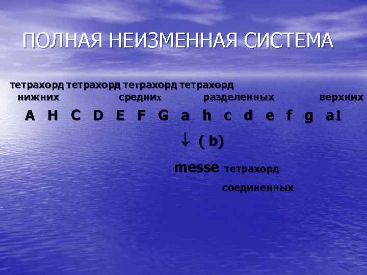 ПОЛНАЯ НЕИЗМЕННАЯ СИСТЕМА тетрахорд нижних средних разделенных верхних A H C D E F