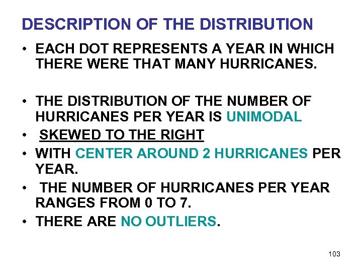 DESCRIPTION OF THE DISTRIBUTION • EACH DOT REPRESENTS A YEAR IN WHICH THERE WERE