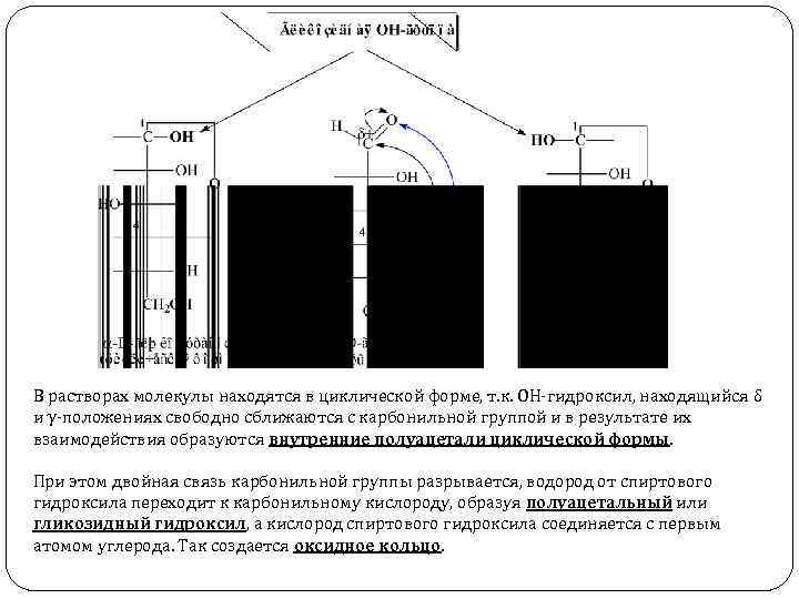 В растворах молекулы находятся в циклической форме, т. к. ОН-гидроксил, находящийся δ и γ-положениях