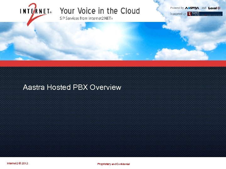 Master Title Aastra Hosted PBX Overview Subtitle Internet 2 © 2012 Proprietary and Confidential