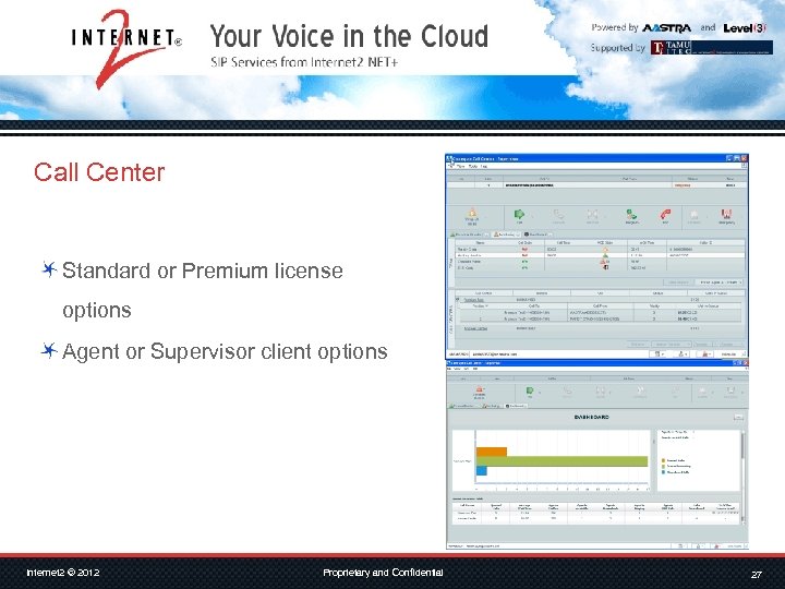 Call Center Standard or Premium license options Agent or Supervisor client options Internet 2