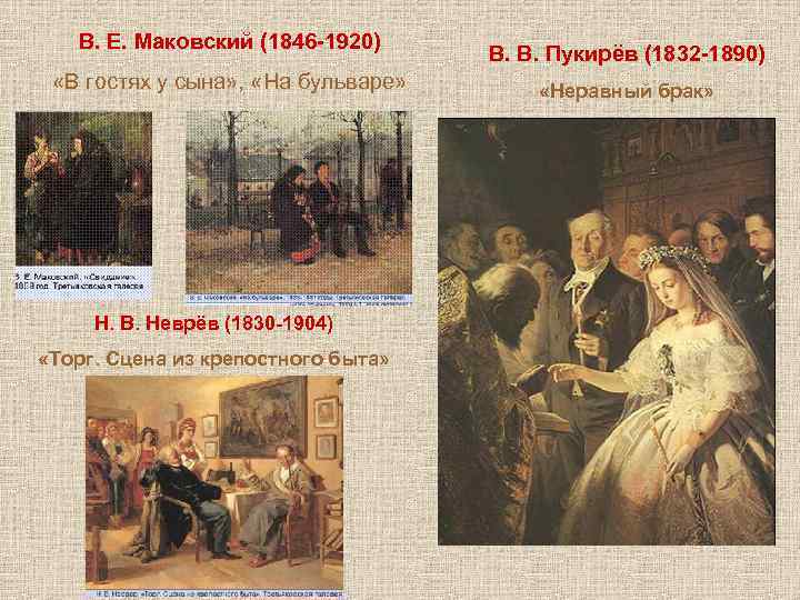 В. Е. Маковский (1846 -1920) «В гостях у сына» , «На бульваре» Н. В.