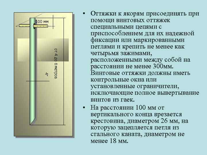 100 мм от 4 до 6 метров 4 • Оттяжки к якорям присоединять при