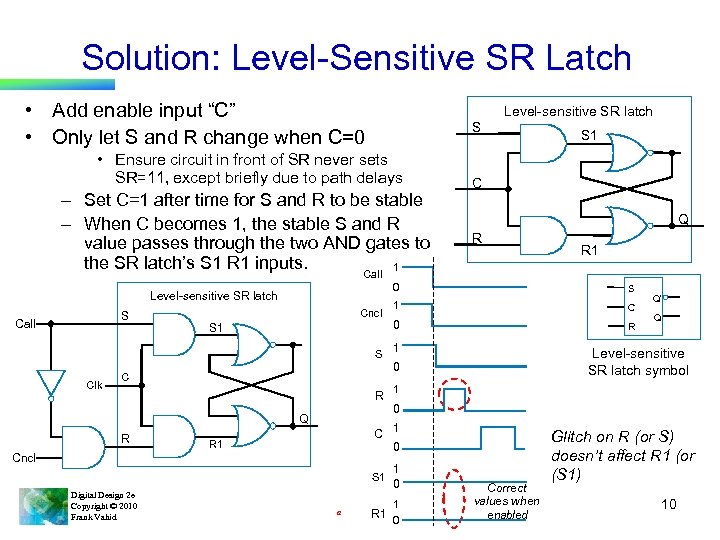 Solution: Level-Sensitive SR Latch • Add enable input “C” • Only let S and