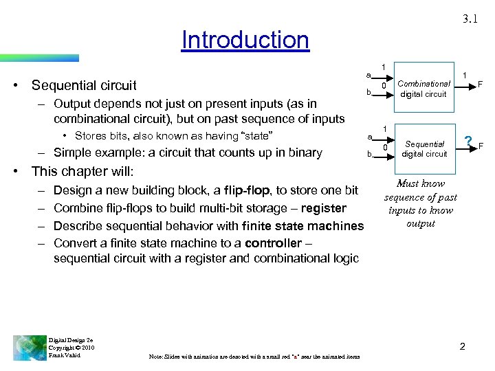 3. 1 Introduction a • Sequential circuit b – Output depends not just on