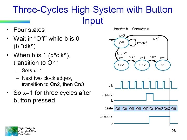 Three-Cycles High System with Button Input • Four states • Wait in “Off” while