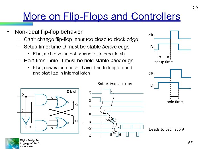3. 5 More on Flip-Flops and Controllers • Non-ideal flip-flop behavior – Can’t change