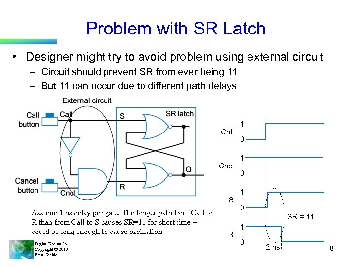 Problem with SR Latch • Designer might try to avoid problem using external circuit