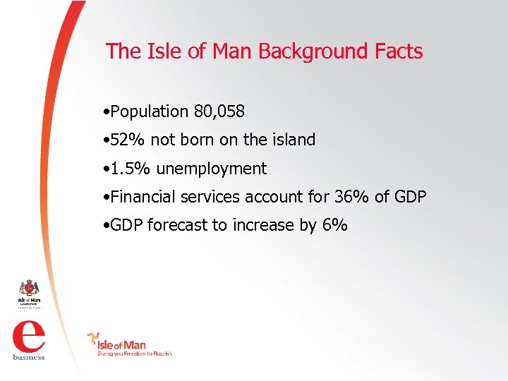 The Isle of Man Background Facts • Population 80, 058 • 52% not born