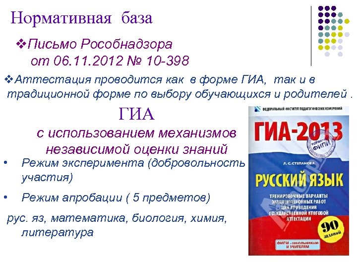 Нормативная база v. Письмо Рособнадзора от 06. 11. 2012 № 10 -398 v. Аттестация
