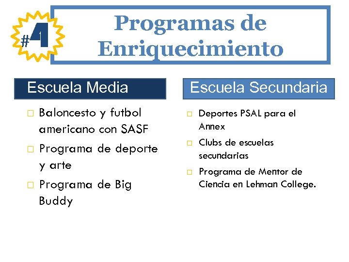 # 4 Programas de Enriquecimiento Escuela Media Baloncesto y futbol americano con SASF Programa