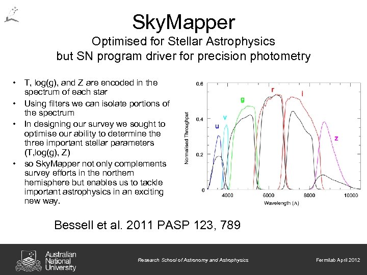 Sky. Mapper Optimised for Stellar Astrophysics but SN program driver for precision photometry •