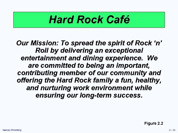 Hard Rock Café Our Mission: To spread the spirit of Rock ‘n’ Roll by