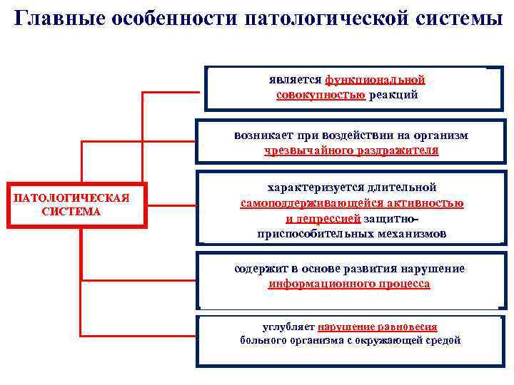 Главные особенности патологической системы является функциональной совокупностью реакций возникает при воздействии на организм чрезвычайного