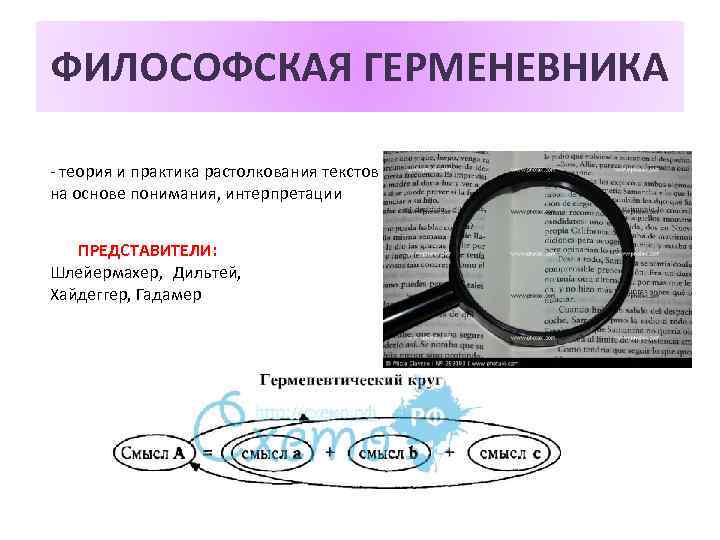 ФИЛОСОФСКАЯ ГЕРМЕНЕВНИКА - теория и практика растолкования текстов на основе понимания, интерпретации ПРЕДСТАВИТЕЛИ: Шлейермахер,