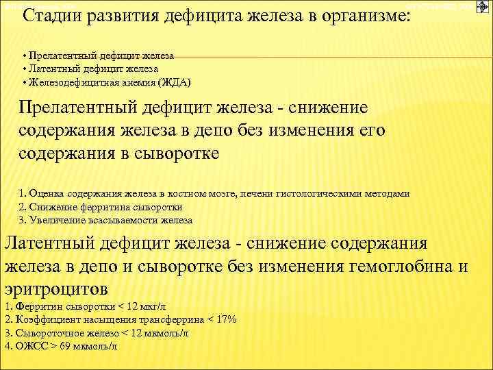 © П. Ф. Литвицкий, 2004 © ГЭОТАР-МЕД, 2004 Стадии развития дефицита железа в организме: