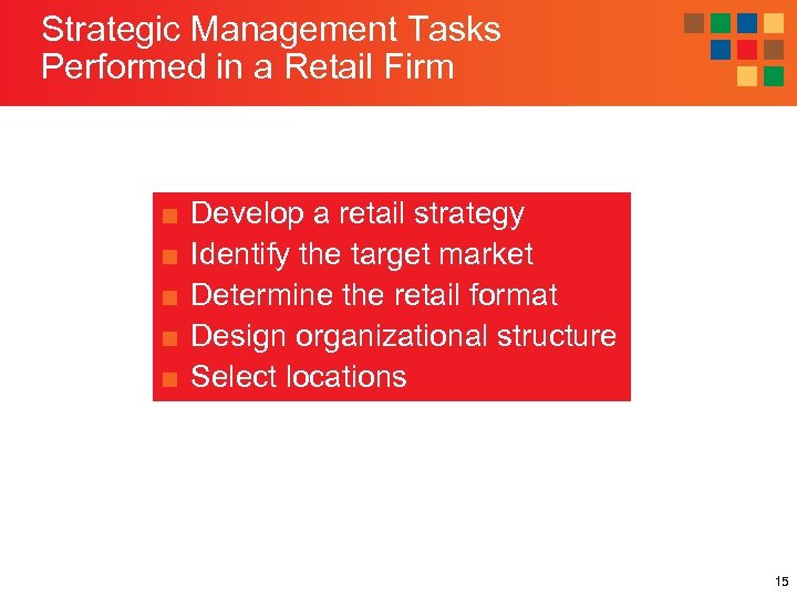 Strategic Management Tasks Performed in a Retail Firm ■ ■ ■ Develop a retail