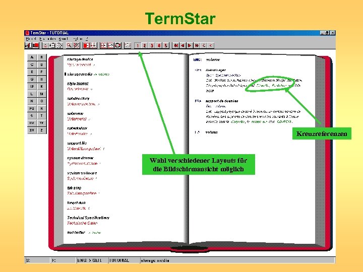 Term. Star Kreuzreferenzen Wahl verschiedener Layouts für die Bildschirmansicht möglich 