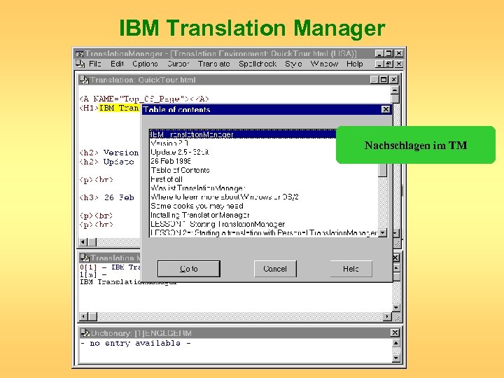 IBM Translation Manager Nachschlagen im TM 