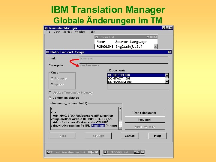 IBM Translation Manager Globale Änderungen im TM 