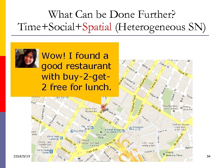 What Can be Done Further? Time+Social+Spatial (Heterogeneous SN) Wow! I found a Let me