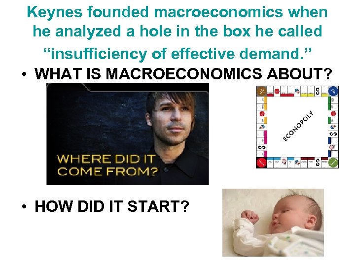Keynes founded macroeconomics when he analyzed a hole in the box he called “insufficiency