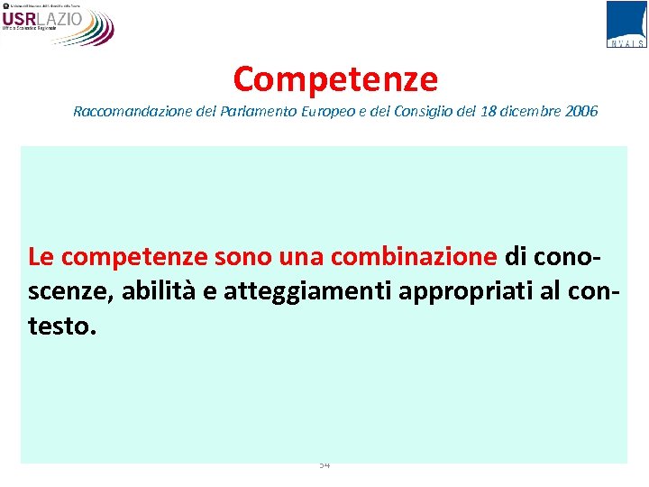 Competenze Raccomandazione del Parlamento Europeo e del Consiglio del 18 dicembre 2006 Le competenze