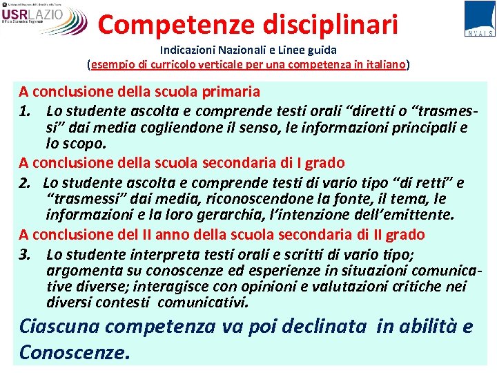 Competenze disciplinari Indicazioni Nazionali e Linee guida (esempio di curricolo verticale per una competenza