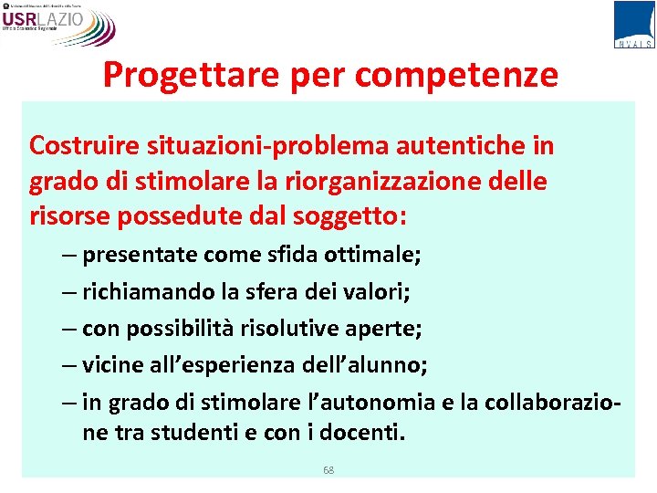 Progettare per competenze Costruire situazioni-problema autentiche in grado di stimolare la riorganizzazione delle risorse