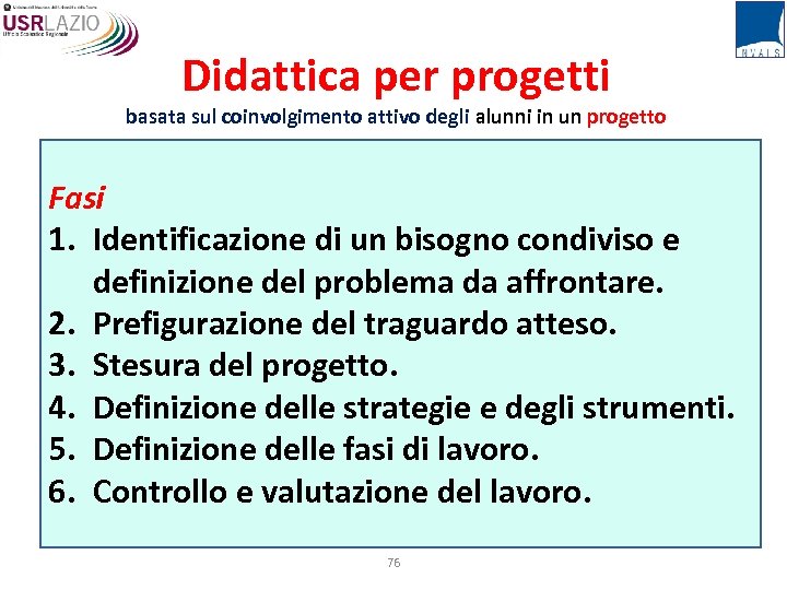 Didattica per progetti basata sul coinvolgimento attivo degli alunni in un progetto Fasi 1.