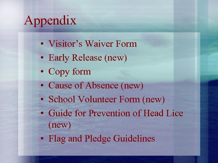 Appendix • • • Visitor’s Waiver Form Early Release (new) Copy form Cause of