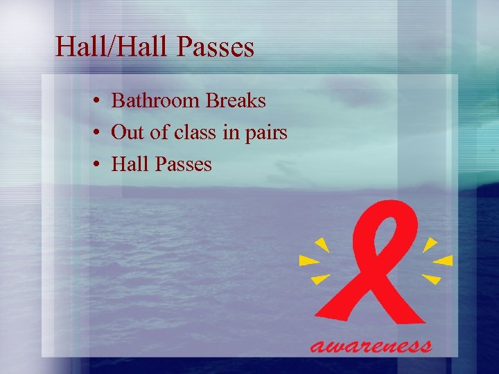 Hall/Hall Passes • Bathroom Breaks • Out of class in pairs • Hall Passes