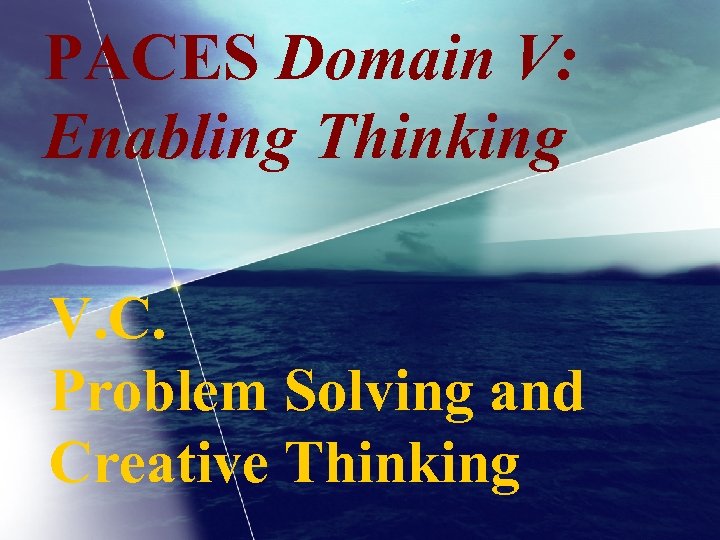 PACES Domain V: Enabling Thinking V. C. Problem Solving and Creative Thinking 