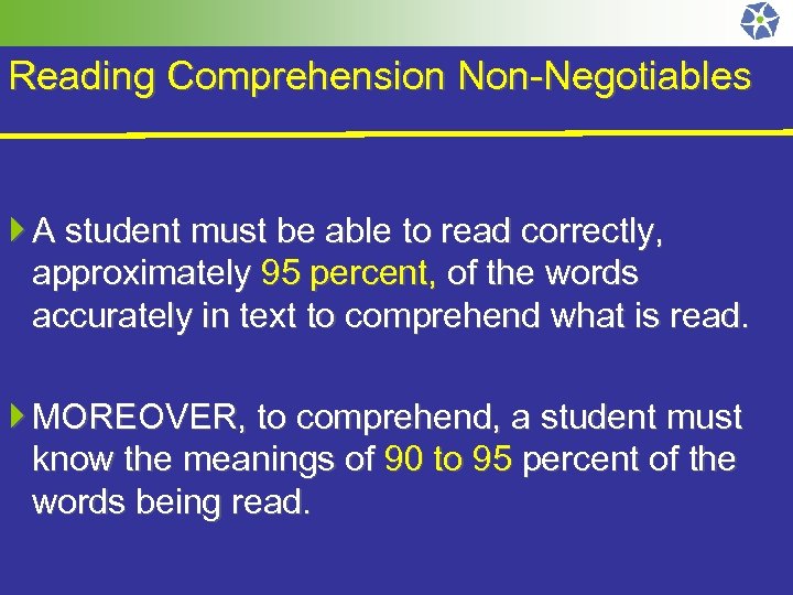  Reading Comprehension Non-Negotiables A student must be able to read correctly, approximately 95