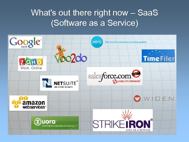 What's out there right now – Saa. S (Software as a Service) 