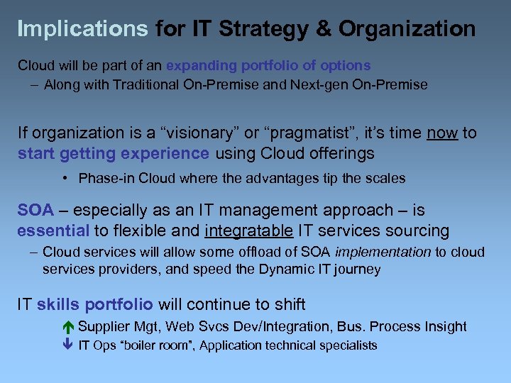 Implications for IT Strategy & Organization Cloud will be part of an expanding portfolio