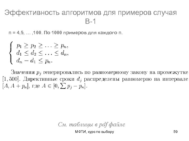 Эффективность алгоритмов для примеров случая B-1 n = 4, 5, … , 100. По