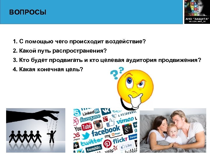 ВОПРОСЫ 1. С помощью чего происходит воздействие? 2. Какой путь распространения? 3. Кто будет