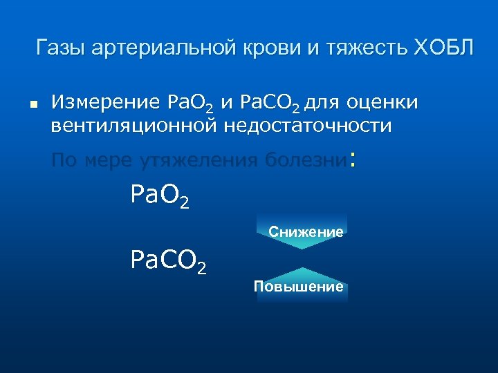 Газы артериальной крови и тяжесть ХОБЛ n Измерение Pa. O 2 и Pa. CO