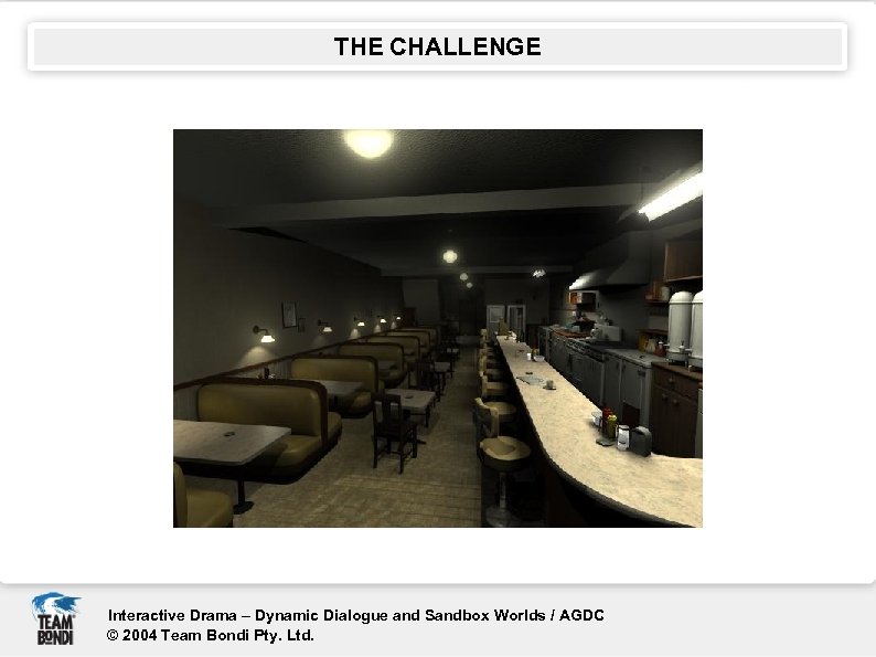THE CHALLENGE Interactive Drama – Dynamic Dialogue and Sandbox Worlds / AGDC © 2004