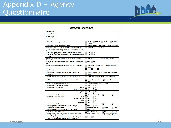 Appendix D – Agency Questionnaire 3/18/2018 62 