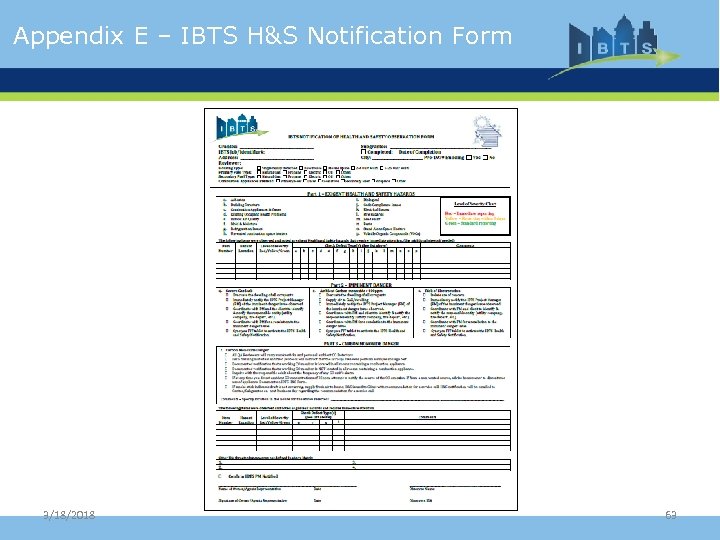 Appendix E – IBTS H&S Notification Form 3/18/2018 63 