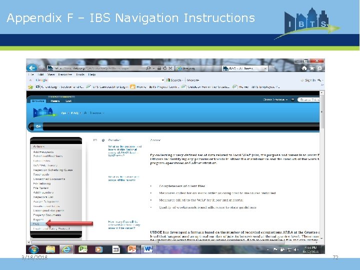 Appendix F – IBS Navigation Instructions 3/18/2018 72 