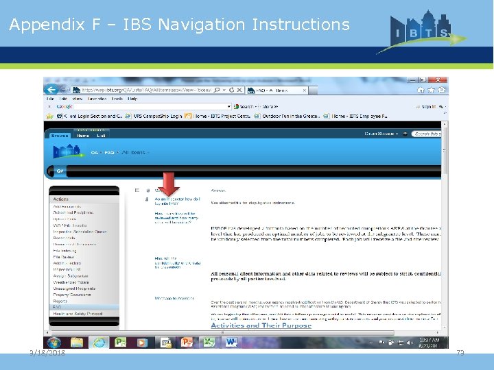 Appendix F – IBS Navigation Instructions 3/18/2018 73 