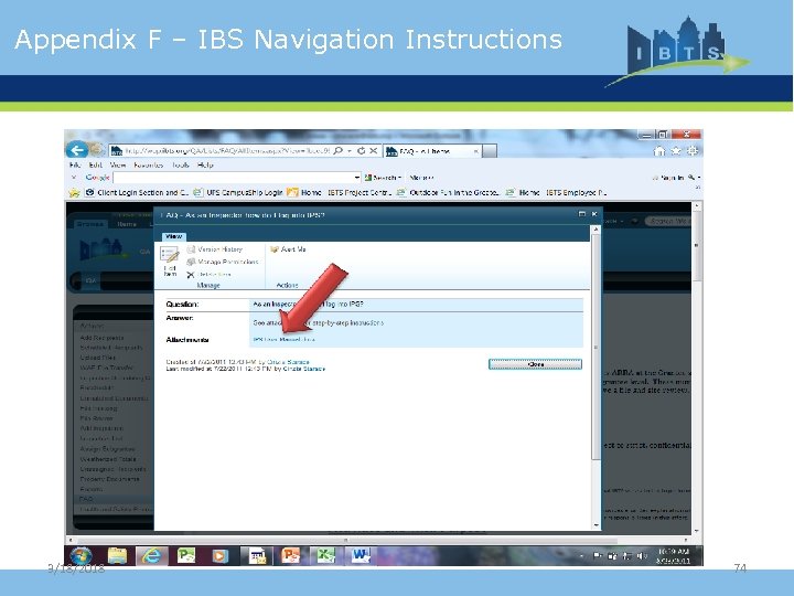 Appendix F – IBS Navigation Instructions 3/18/2018 74 