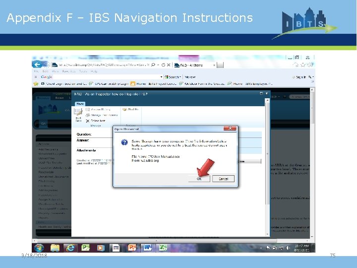 Appendix F – IBS Navigation Instructions 3/18/2018 75 
